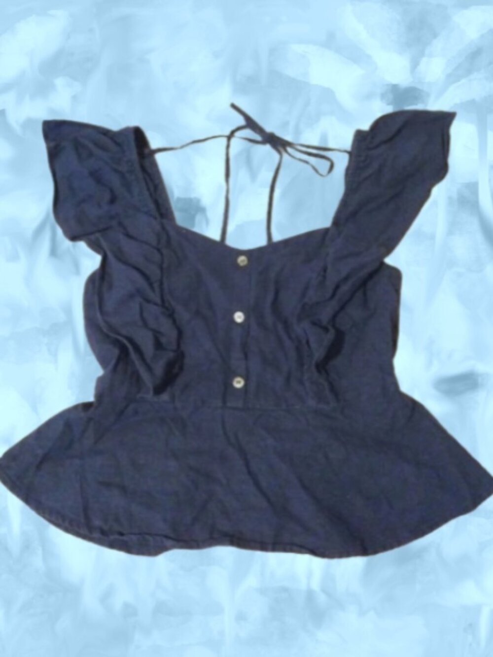 BP Linen Blend Ruffle Halter Top S Navy Milkmaid Cottagecore Coquette Romantic